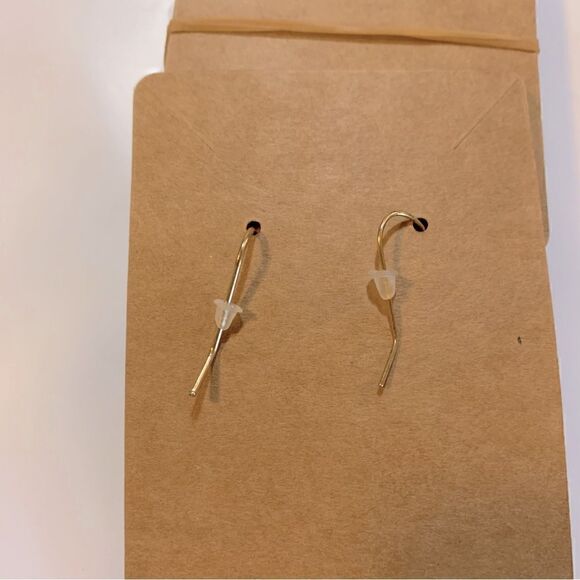 Gold Tone Drop Dangle Layered Circles Pierced Earrings 3” - Picture 4 of 4